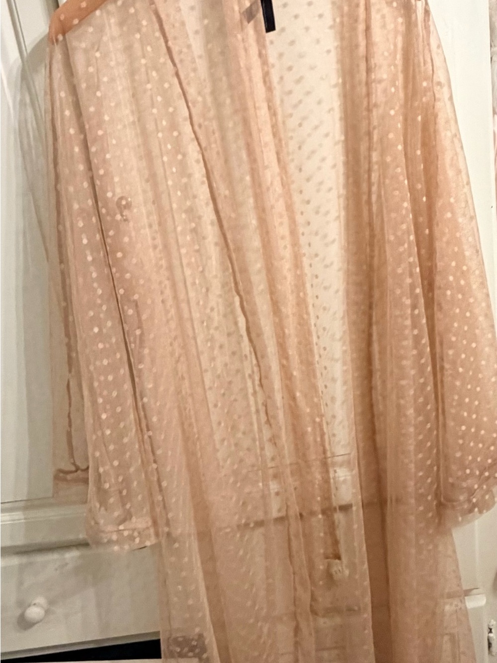 Sheer Polka Dot Duster Cardigan in Swiss Peach